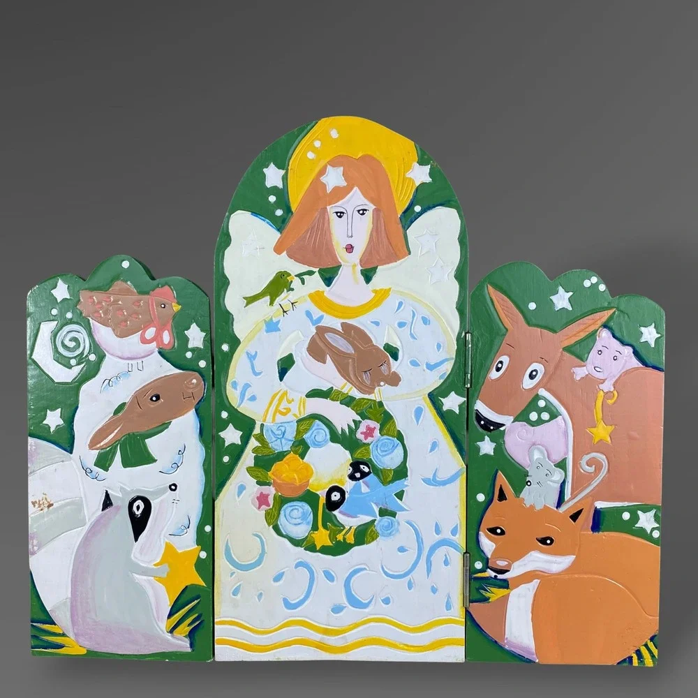 Viv Eisner-Hess Nature Angel Christmas Stocking Wood Folk Art Set 1996